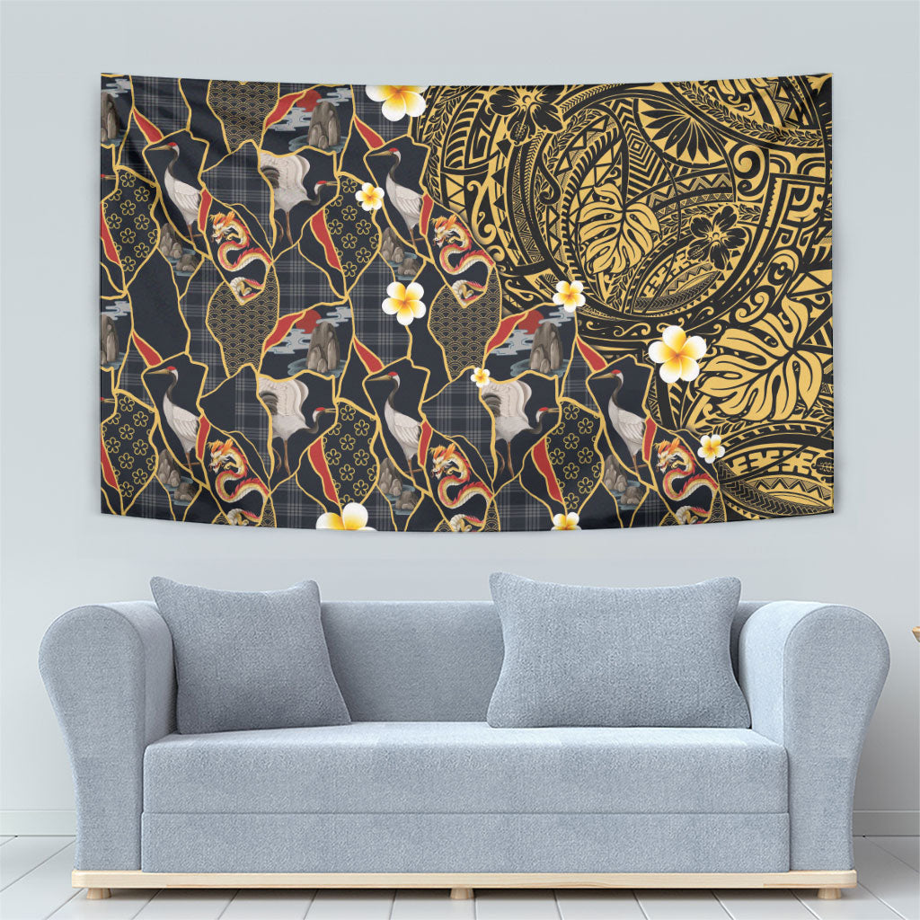 Hawaiian and Japanese Tapestry Polynesian Tattoo with Japanese Culture Kintsugi Style