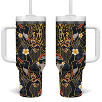 Hawaiian and Japanese Tumbler With Handle Polynesian Tattoo with Japanese Culture Kintsugi Style