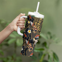 Hawaiian and Japanese Tumbler With Handle Polynesian Tattoo with Japanese Culture Kintsugi Style