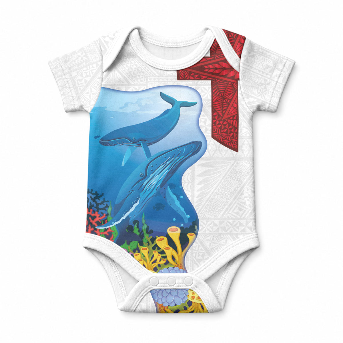 Tonga Swimming with Whales Baby Onesie Ngatu Pattern
