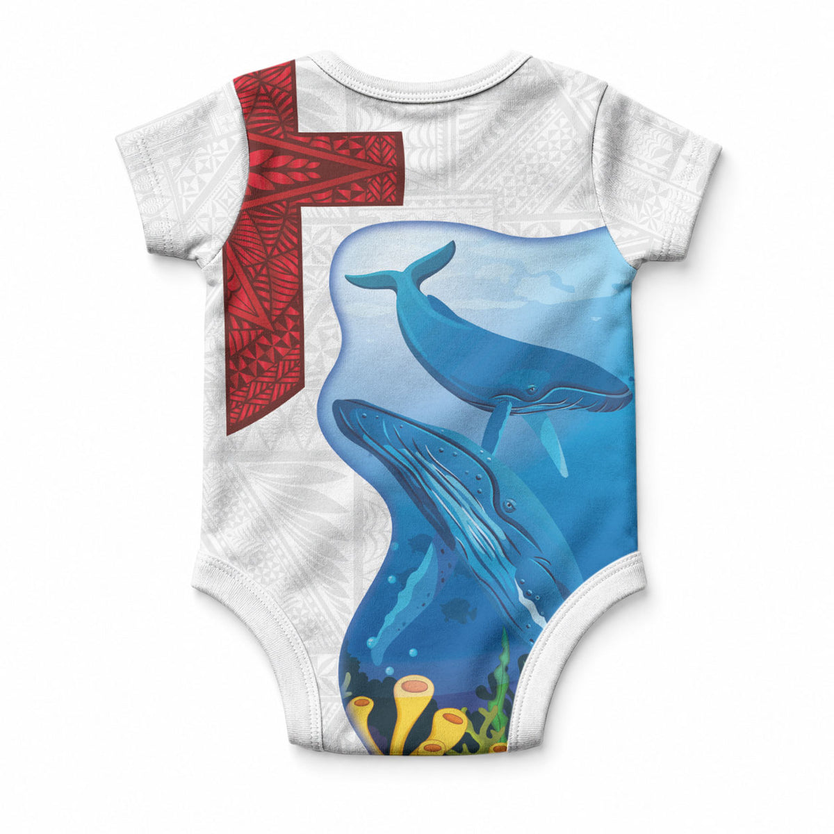 Tonga Swimming with Whales Baby Onesie Ngatu Pattern