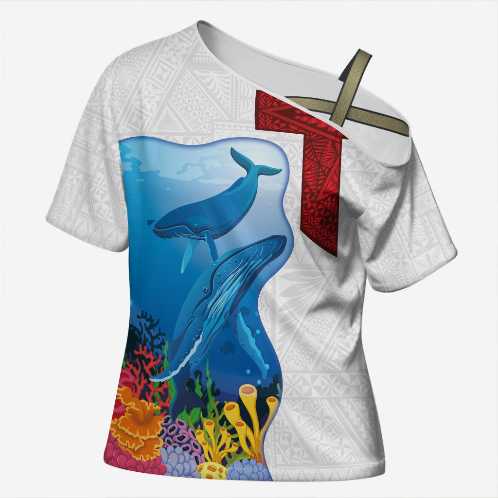 Tonga Swimming with Whales Cross Shoulder Shirt Ngatu Pattern