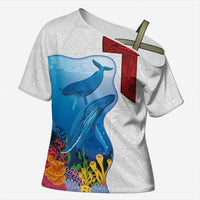 Tonga Swimming with Whales Cross Shoulder Shirt Ngatu Pattern