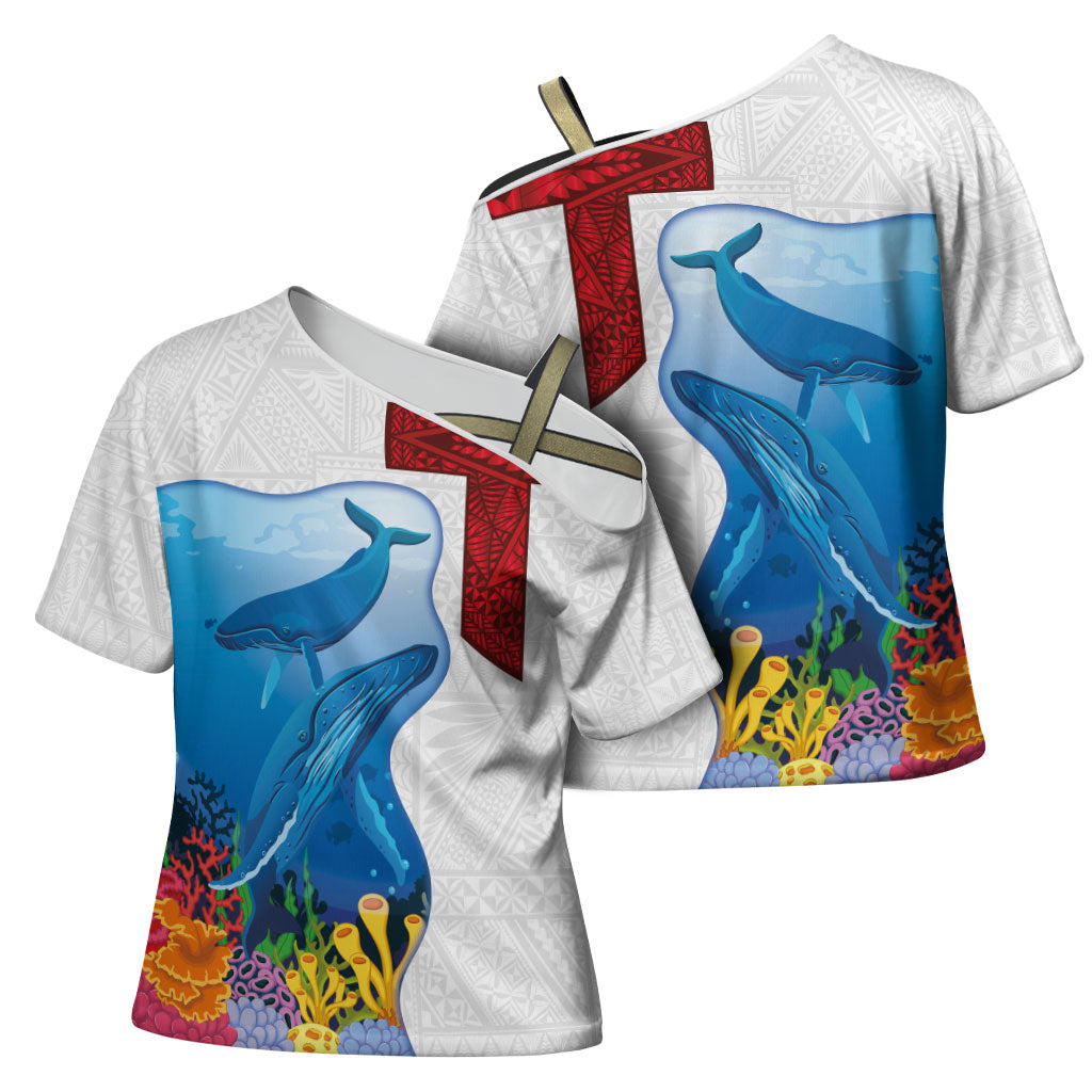 Tonga Swimming with Whales Cross Shoulder Shirt Ngatu Pattern
