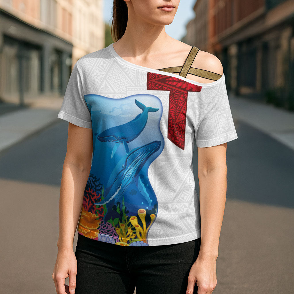 Tonga Swimming with Whales Cross Shoulder Shirt Ngatu Pattern