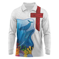 Tonga Swimming with Whales Long Sleeve Polo Shirt Ngatu Pattern