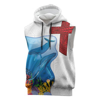 Tonga Swimming with Whales Sleeveless Hoodie Ngatu Pattern