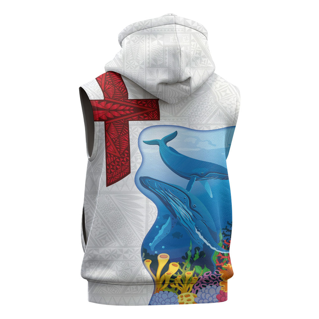 Tonga Swimming with Whales Sleeveless Hoodie Ngatu Pattern