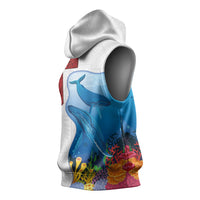 Tonga Swimming with Whales Sleeveless Hoodie Ngatu Pattern
