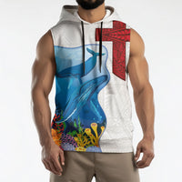 Tonga Swimming with Whales Sleeveless Hoodie Ngatu Pattern
