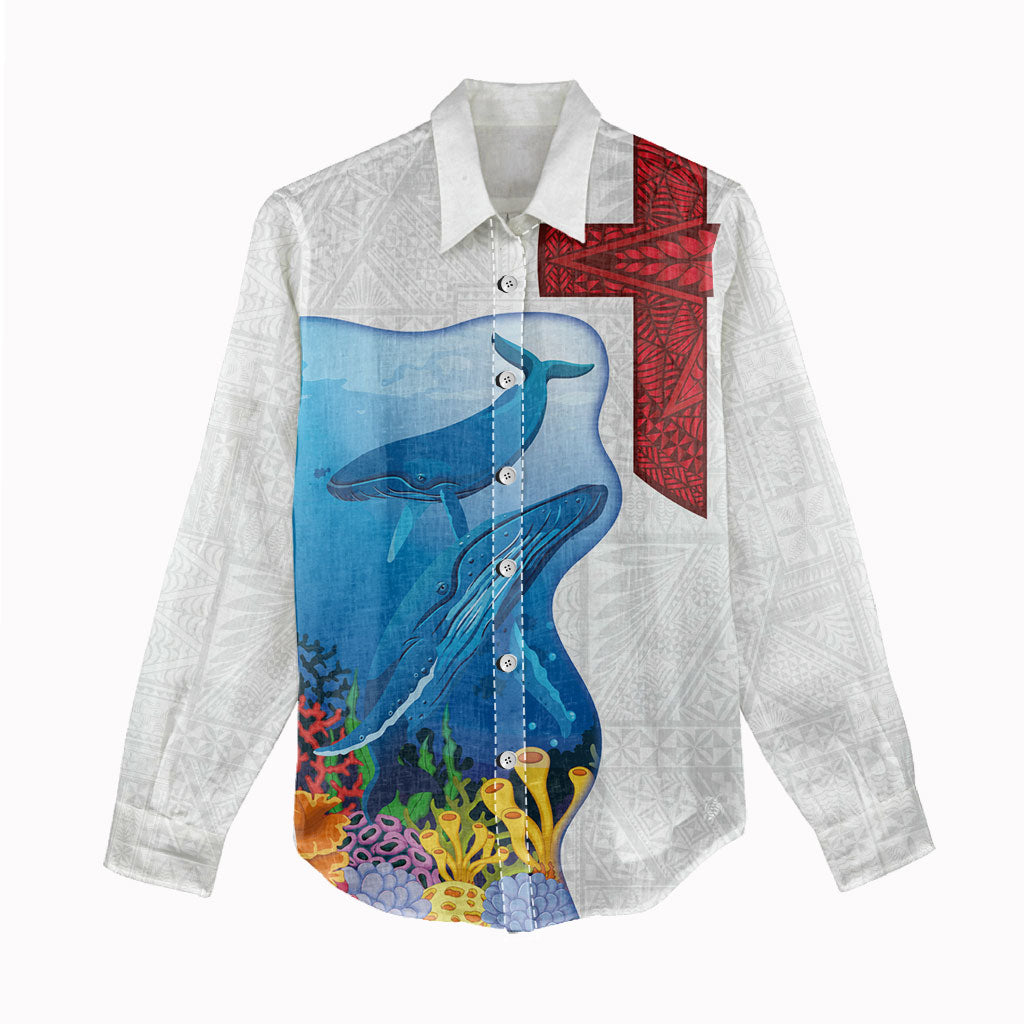 Tonga Swimming with Whales Women Casual Shirt Ngatu Pattern