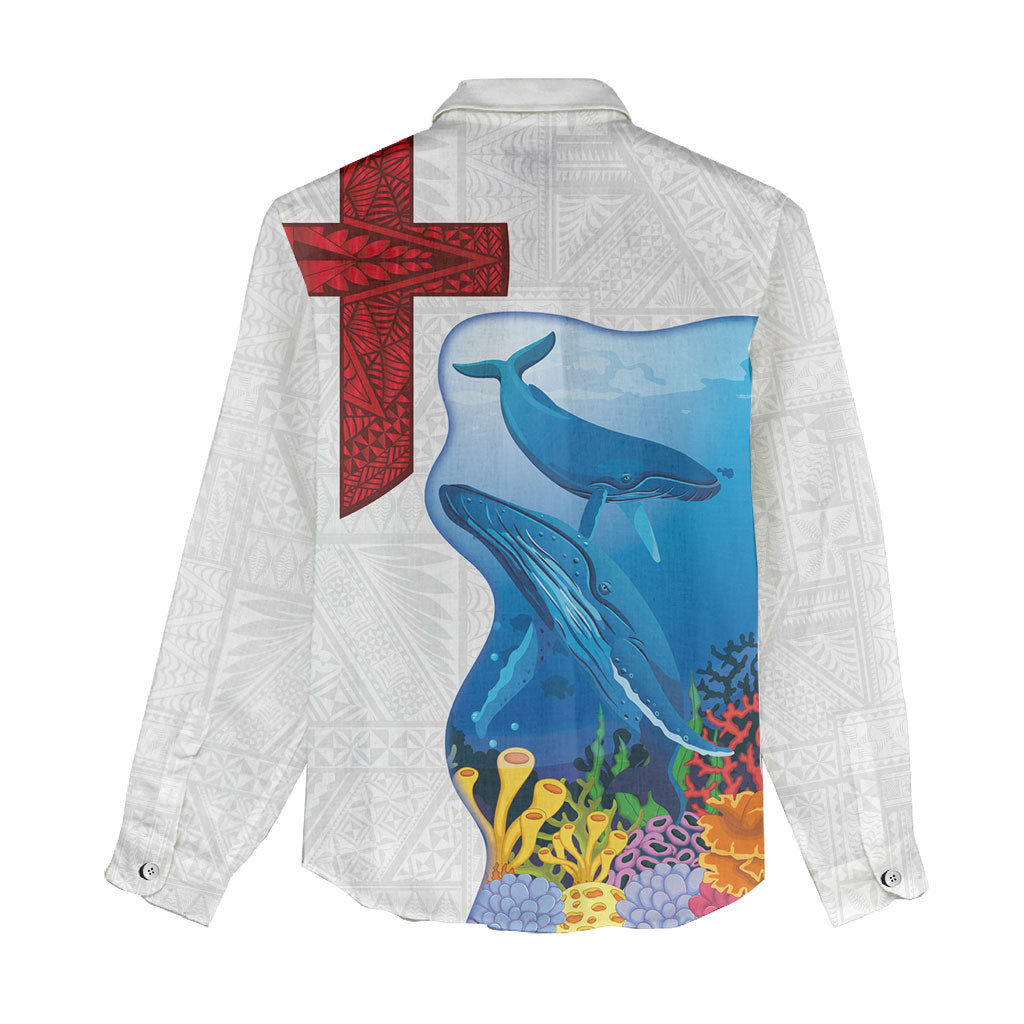 Tonga Swimming with Whales Women Casual Shirt Ngatu Pattern