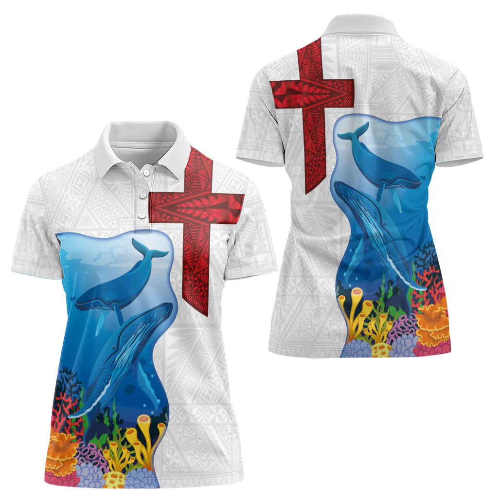 Tonga Swimming with Whales Women Polo Shirt Ngatu Pattern