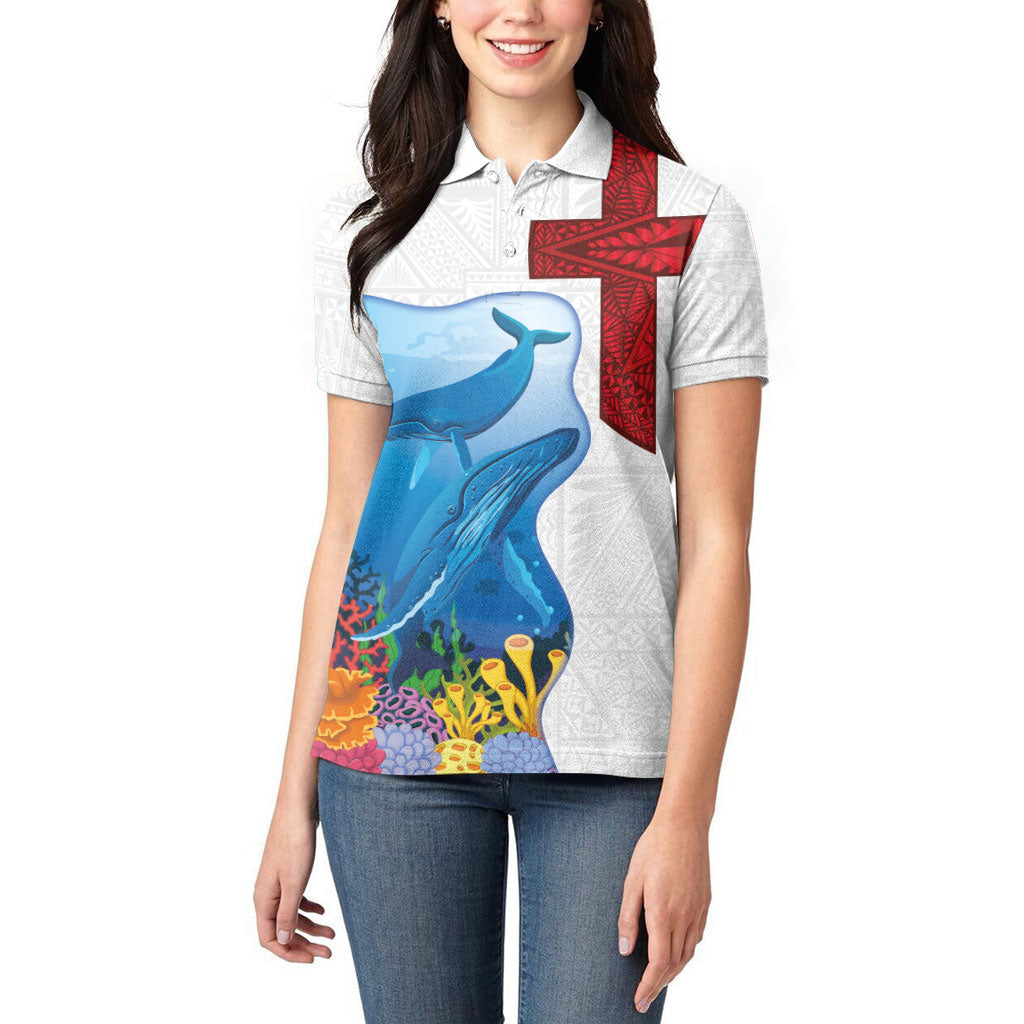 Tonga Swimming with Whales Women Polo Shirt Ngatu Pattern