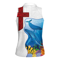 Tonga Swimming with Whales Women Sleeveless Polo Shirt Ngatu Pattern