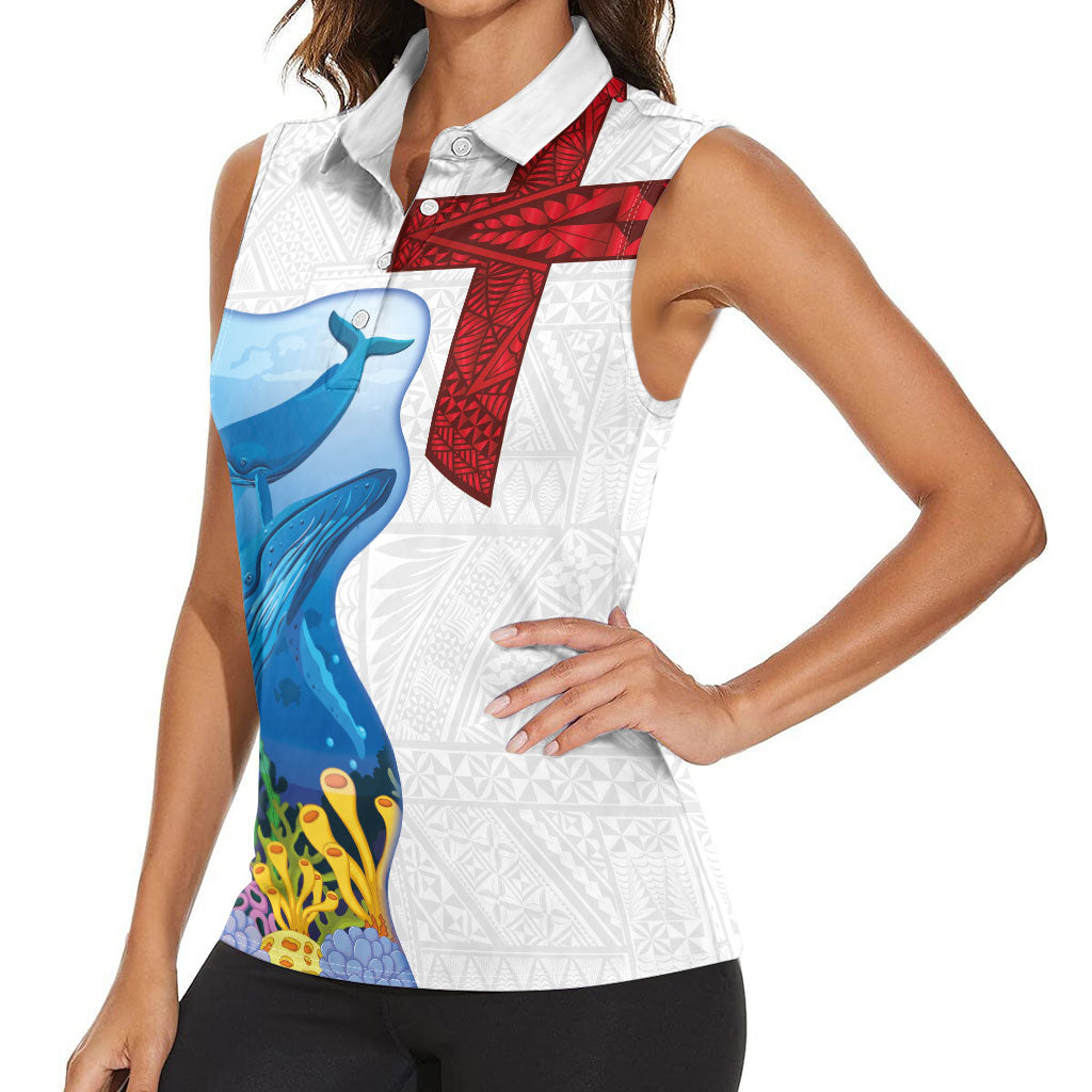 Tonga Swimming with Whales Women Sleeveless Polo Shirt Ngatu Pattern