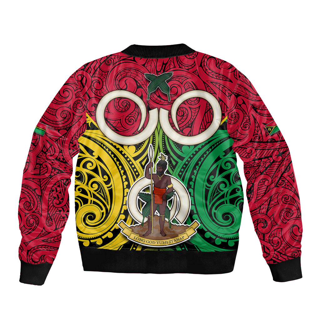 Vanuatu Bomber Jacket Pig Tusk Mix Maori Pattern and Namele Leaf LT03 - Polynesian Pride