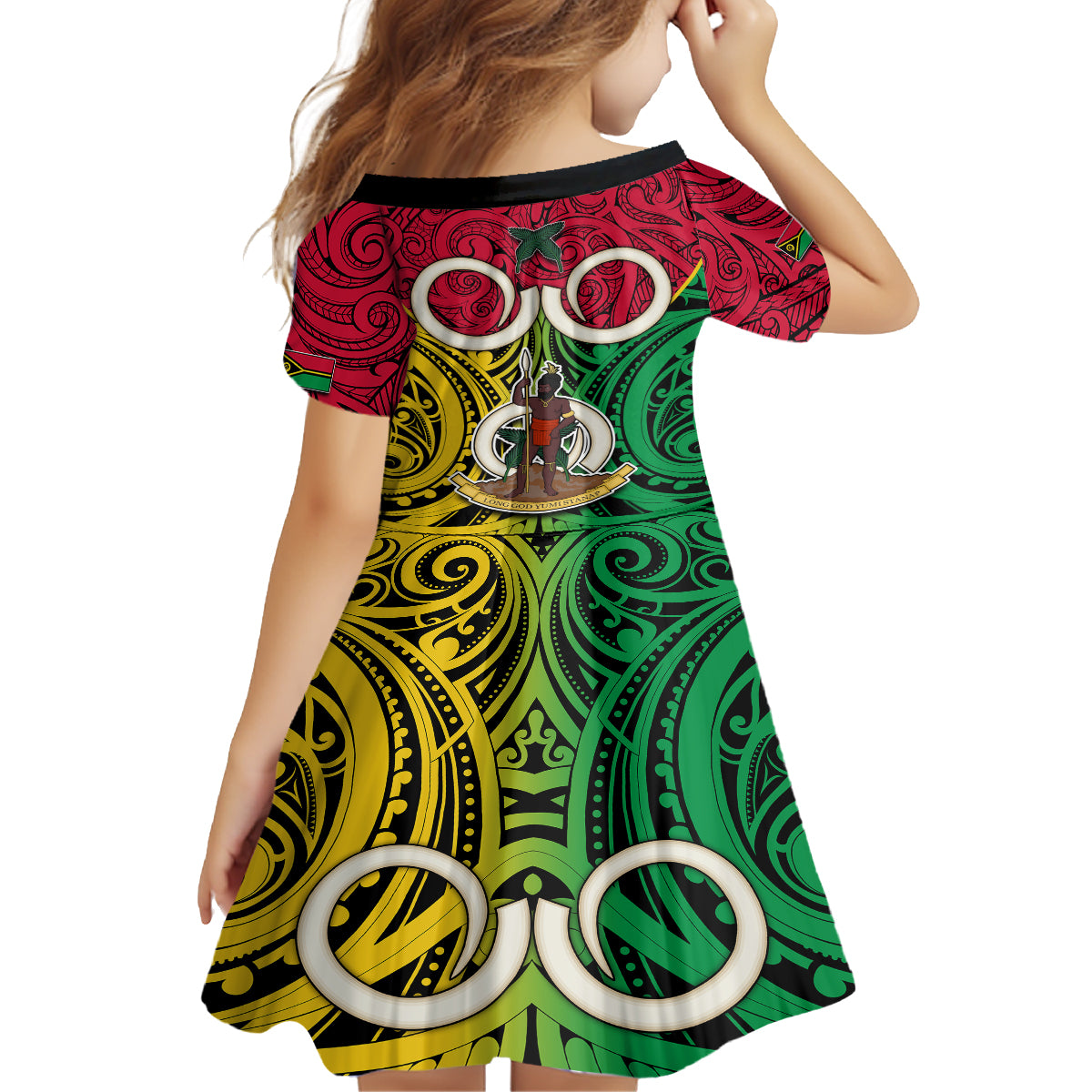 Vanuatu Family Matching Off Shoulder Short Dress and Hawaiian Shirt Pig Tusk Mix Maori Pattern and Namele Leaf LT03 - Polynesian Pride