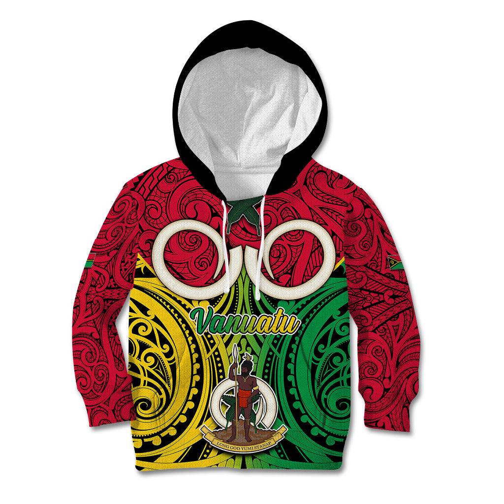 Vanuatu Kid Hoodie Pig Tusk Mix Maori Pattern and Namele Leaf LT03 Hoodie Red - Polynesian Pride