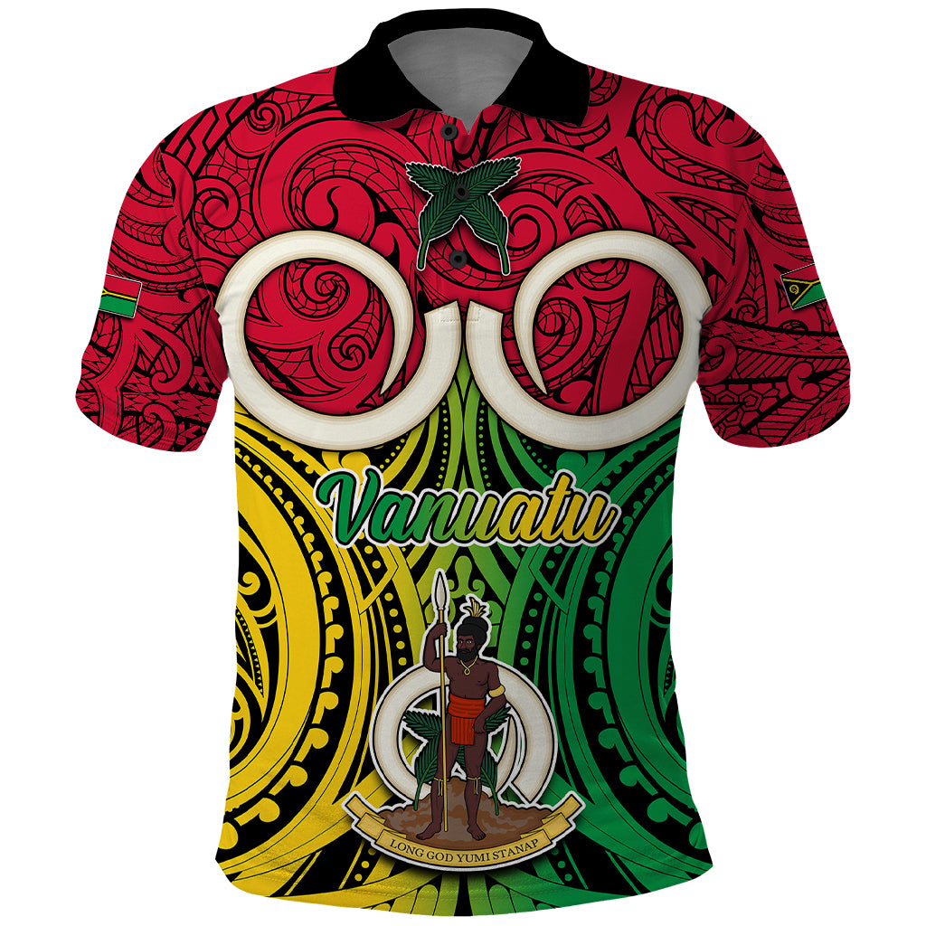 Personalised Vanuatu Polo Shirt Pig Tusk Mix Maori Pattern and Namele Leaf LT03 Red - Polynesian Pride
