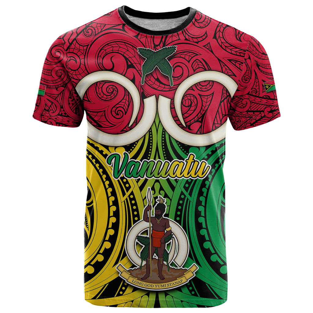 Personalised Vanuatu T Shirt Pig Tusk Mix Maori Pattern and Namele Leaf LT03 Red - Polynesian Pride
