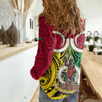 Personalised Vanuatu Women Casual Shirt Pig Tusk Mix Maori Pattern and Namele Leaf LT03 - Polynesian Pride