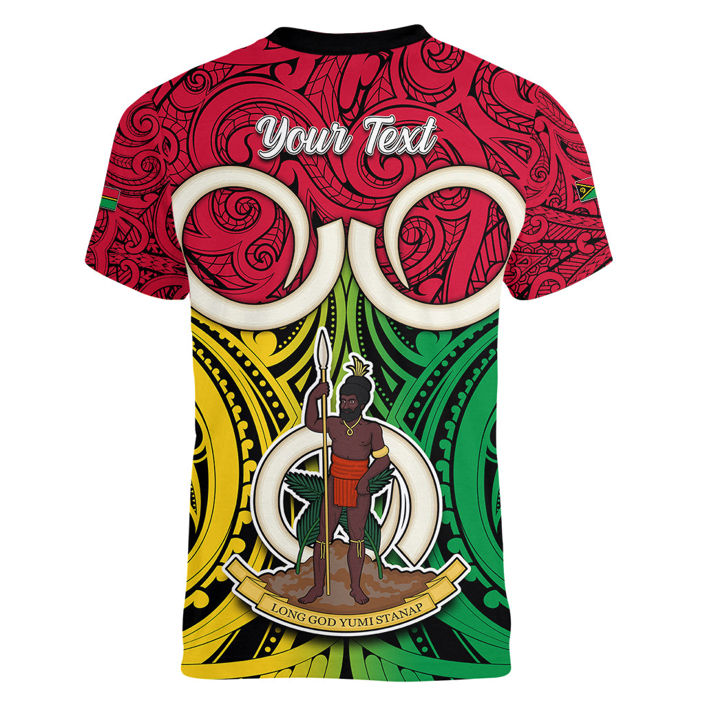 Personalised Vanuatu Women V Neck T Shirt Pig Tusk Mix Maori Pattern and Namele Leaf LT03 - Polynesian Pride