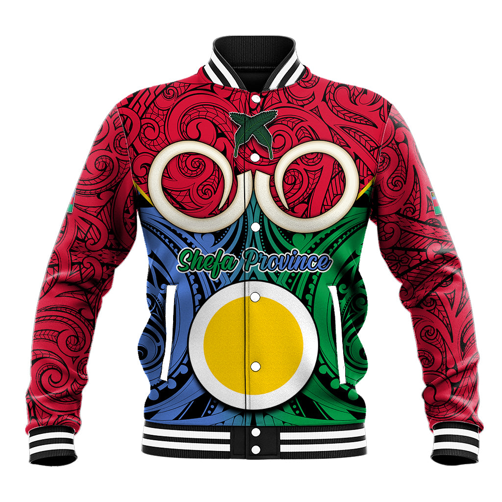 Vanuatu Shefa Province Baseball Jacket Pig Tusk Mix Maori Pattern and Namele Leaf LT03 Unisex Red - Polynesian Pride