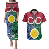 Vanuatu Shefa Province Couples Matching Puletasi Dress and Hawaiian Shirt Pig Tusk Mix Maori Pattern and Namele Leaf LT03 Red - Polynesian Pride
