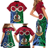 Vanuatu Shefa Province Family Matching Short Sleeve Bodycon Dress and Hawaiian Shirt Pig Tusk Mix Maori Pattern and Namele Leaf LT03 - Polynesian Pride