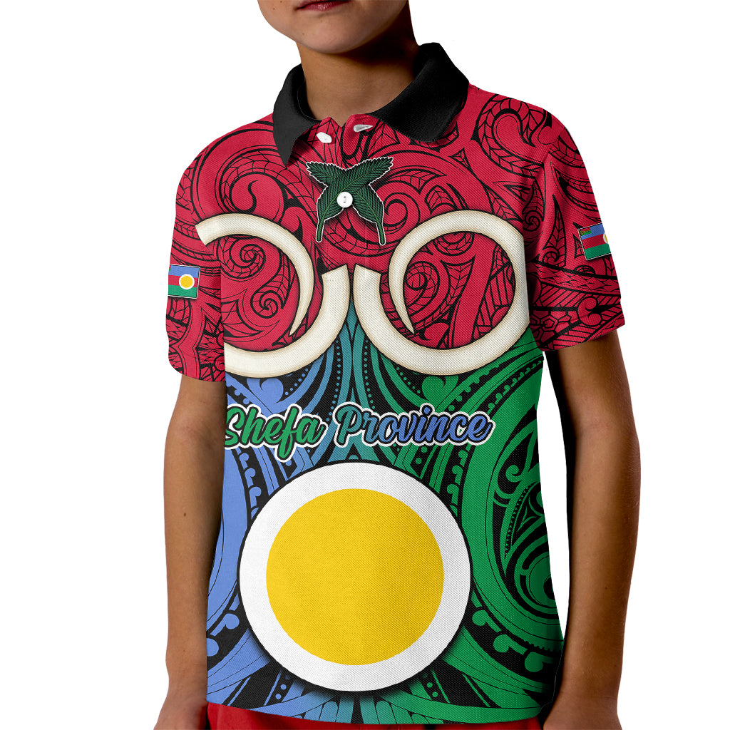 Vanuatu Shefa Province Kid Polo Shirt Pig Tusk Mix Maori Pattern and Namele Leaf LT03 Kid Red - Polynesian Pride