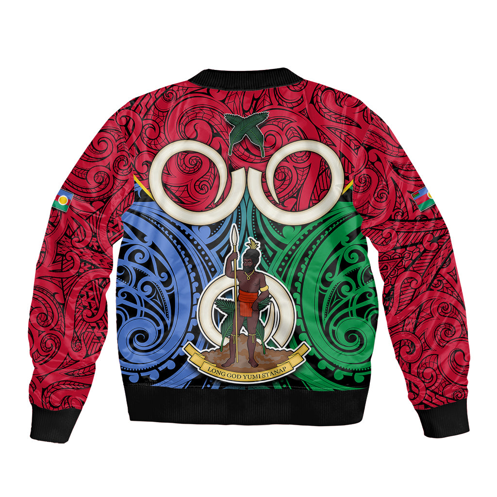 Vanuatu Shefa Province Sleeve Zip Bomber Jacket Pig Tusk Mix Maori Pattern and Namele Leaf LT03 - Polynesian Pride