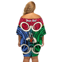 Personalised Vanuatu Shefa Province Family Matching Off Shoulder Short Dress and Hawaiian Shirt Pig Tusk Mix Maori Pattern and Namele Leaf LT03 - Polynesian Pride