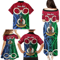 Personalised Vanuatu Shefa Province Family Matching Puletasi Dress and Hawaiian Shirt Pig Tusk Mix Maori Pattern and Namele Leaf LT03 - Polynesian Pride