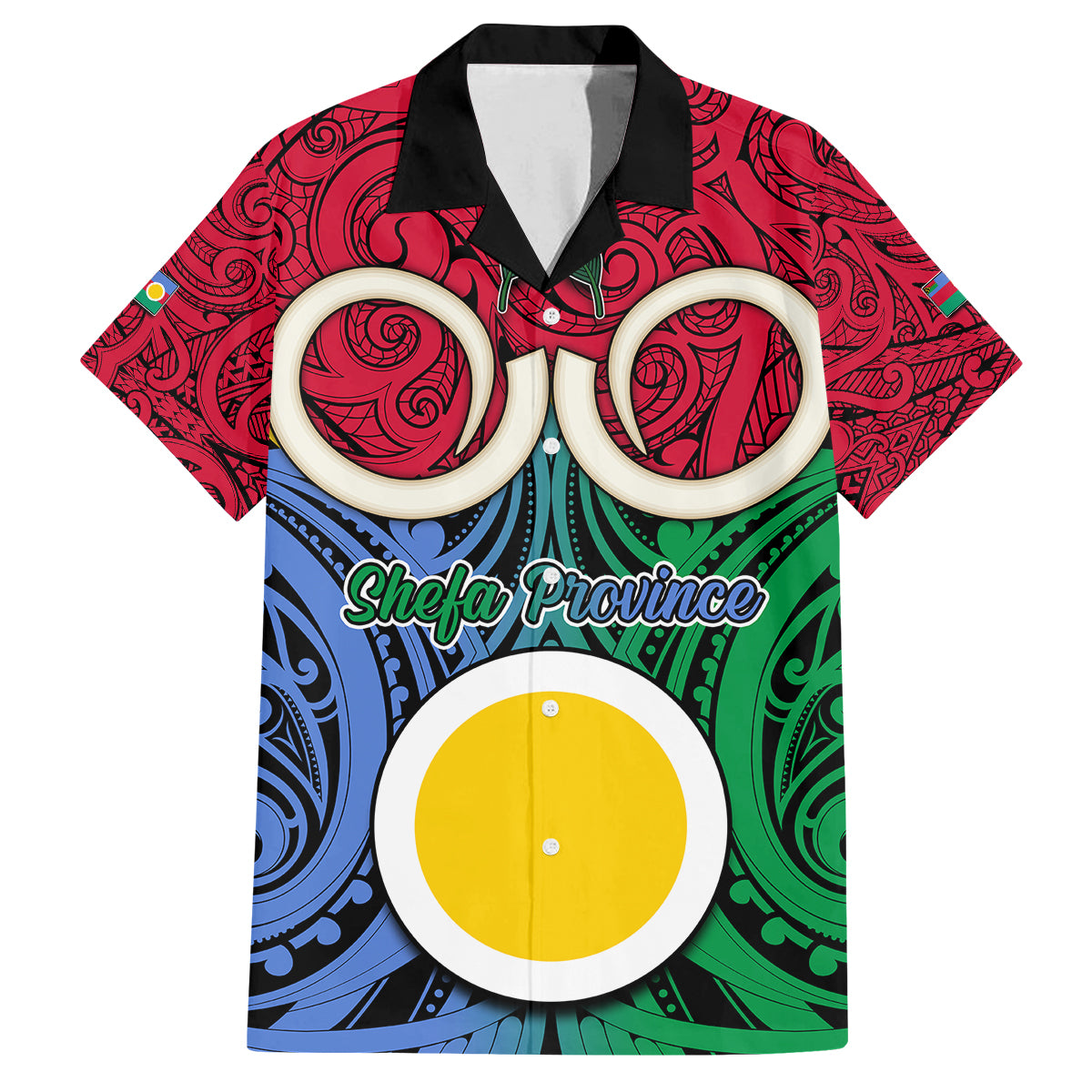 Personalised Vanuatu Shefa Province Family Matching Short Sleeve Bodycon Dress and Hawaiian Shirt Pig Tusk Mix Maori Pattern and Namele Leaf LT03 Dad's Shirt - Short Sleeve Red - Polynesian Pride