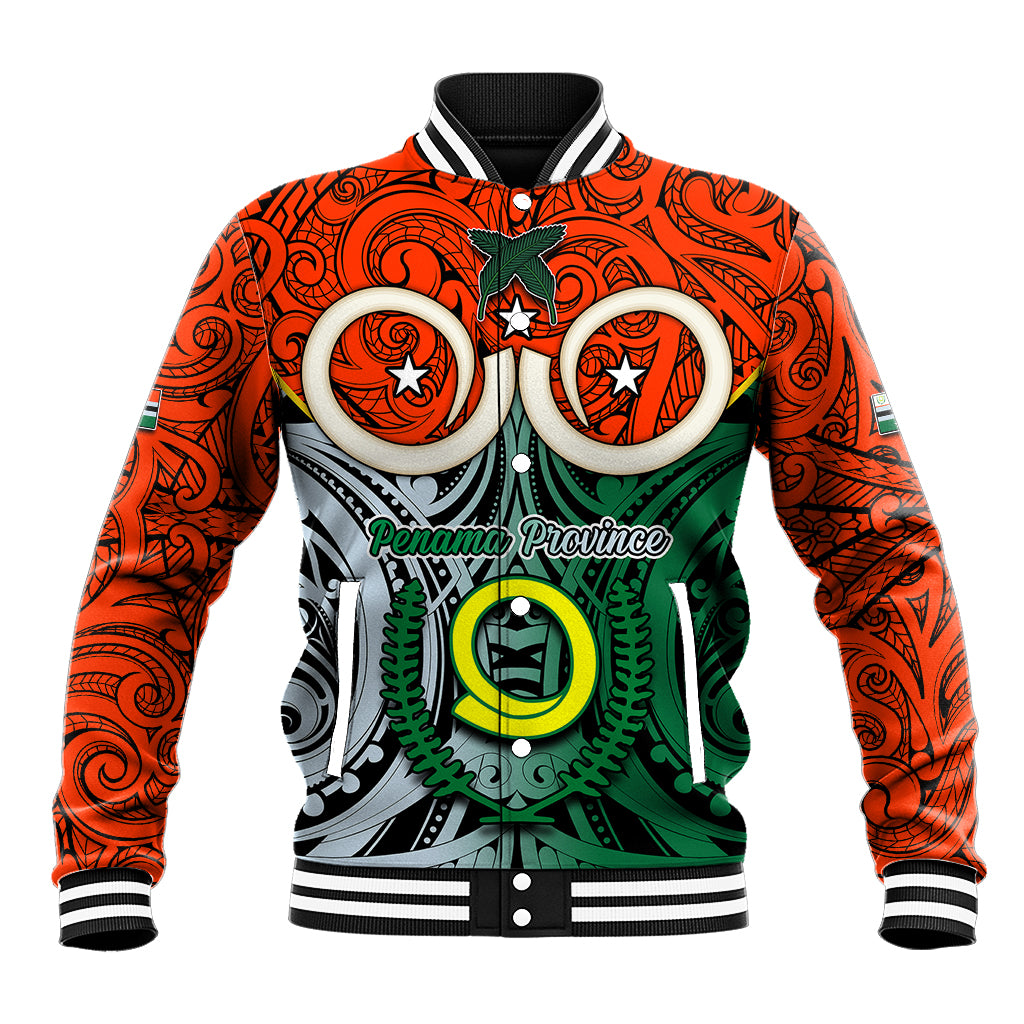 Vanuatu Penama Province Baseball Jacket Pig Tusk Mix Maori Pattern and Namele Leaf LT03 Unisex Orange - Polynesian Pride