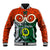 Vanuatu Penama Province Baseball Jacket Pig Tusk Mix Maori Pattern and Namele Leaf LT03 Unisex Orange - Polynesian Pride