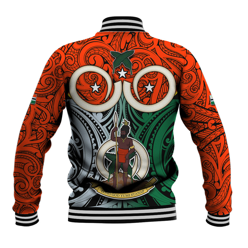 Vanuatu Penama Province Baseball Jacket Pig Tusk Mix Maori Pattern and Namele Leaf LT03 - Polynesian Pride
