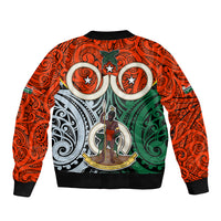Vanuatu Penama Province Bomber Jacket Pig Tusk Mix Maori Pattern and Namele Leaf LT03 - Polynesian Pride