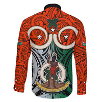 Vanuatu Penama Province Family Matching Off Shoulder Long Sleeve Dress and Hawaiian Shirt Pig Tusk Mix Maori Pattern and Namele Leaf LT03 - Polynesian Pride