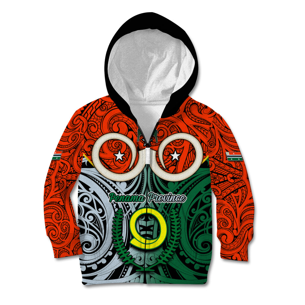 Vanuatu Penama Province Kid Hoodie Pig Tusk Mix Maori Pattern and Namele Leaf LT03 Zip Hoodie Orange - Polynesian Pride