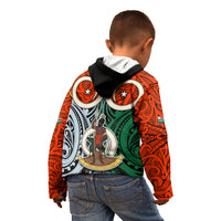 Vanuatu Penama Province Kid Hoodie Pig Tusk Mix Maori Pattern and Namele Leaf LT03 - Polynesian Pride