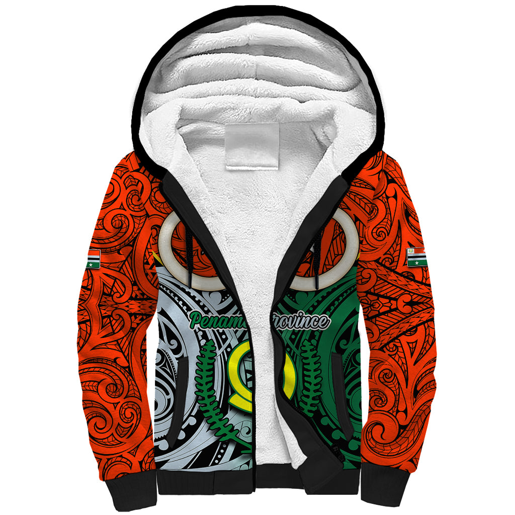 Vanuatu Penama Province Sherpa Hoodie Pig Tusk Mix Maori Pattern and Namele Leaf LT03 Unisex Orange - Polynesian Pride