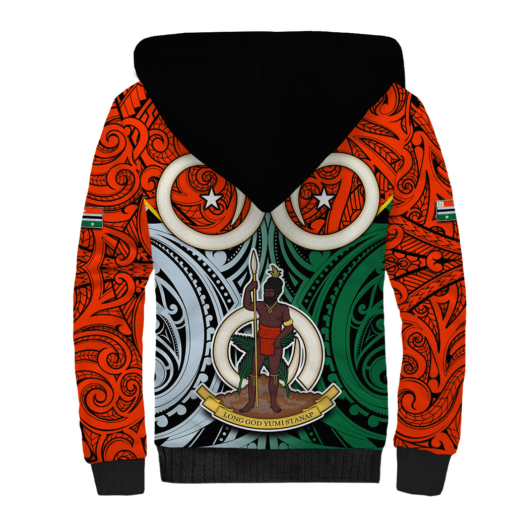 Vanuatu Penama Province Sherpa Hoodie Pig Tusk Mix Maori Pattern and Namele Leaf LT03 - Polynesian Pride