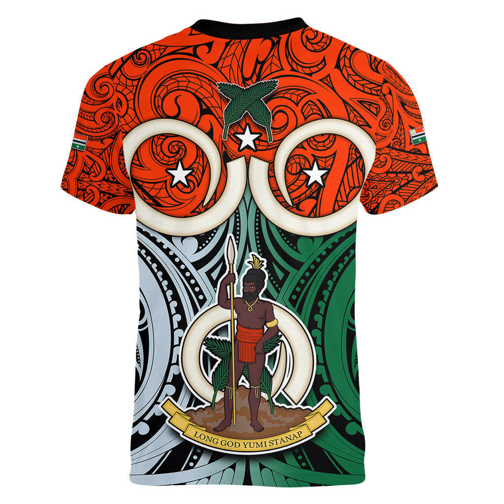 Vanuatu Penama Province Women V Neck T Shirt Pig Tusk Mix Maori Pattern and Namele Leaf LT03 - Polynesian Pride