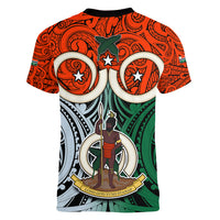 Vanuatu Penama Province Women V Neck T Shirt Pig Tusk Mix Maori Pattern and Namele Leaf LT03 - Polynesian Pride
