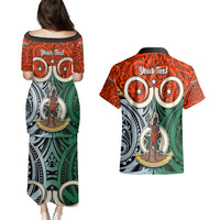 Personalised Vanuatu Penama Province Couples Matching Puletasi Dress and Hawaiian Shirt Pig Tusk Mix Maori Pattern and Namele Leaf LT03 - Polynesian Pride