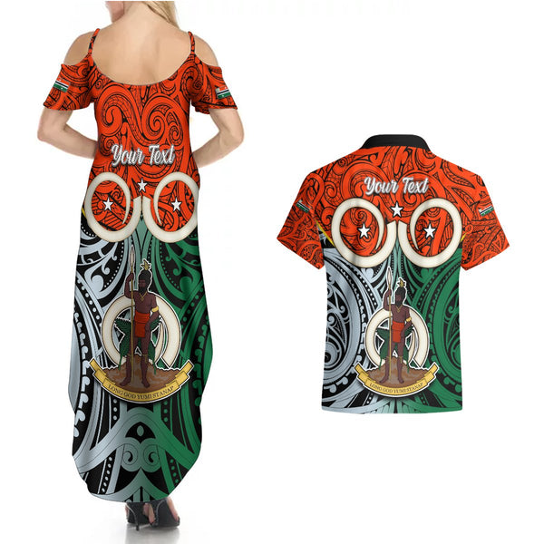 Personalised Vanuatu Tafea Province Family Matching Puletasi Dress and Hawaiian Shirt Pig Tusk Mix Maori Pattern and Namele Leaf LT03