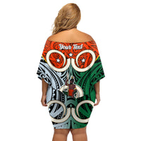 Personalised Vanuatu Penama Province Family Matching Off Shoulder Short Dress and Hawaiian Shirt Pig Tusk Mix Maori Pattern and Namele Leaf LT03 - Polynesian Pride