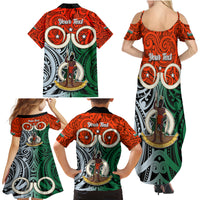 Personalised Vanuatu Penama Province Family Matching Summer Maxi Dress and Hawaiian Shirt Pig Tusk Mix Maori Pattern and Namele Leaf LT03 - Polynesian Pride